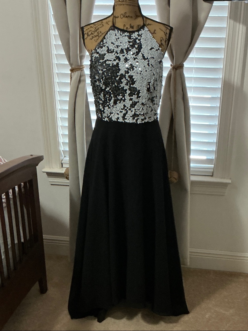 Black Sequin Halter Evening Dress